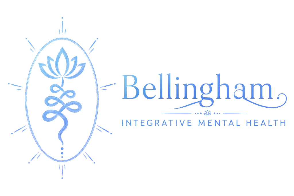 Image of a lotus flower and the name Bellingham Integrative Mental Health